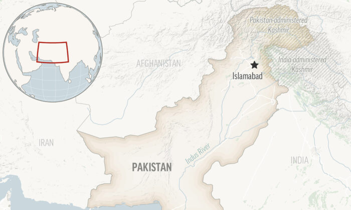 这是巴基斯坦首都伊斯兰堡和克什米尔地区的定位地图。  （美联社照片）