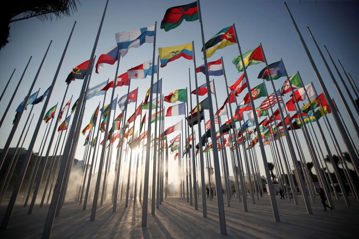 General view of flags at the new Flag Plaza ahead of the FIFA World Cup 2022 in Doha Corniche, Qatar, on Oct. 5, 2022. (Hamad I Mohammed/Reuters)