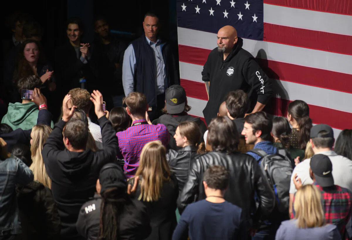 Democratic Senate candidate John Fetterman speaks to supporters during an election night party at StageAE in Pittsburgh on Nov. 9, 2022. Fetterman defeated Republican Senate candidate Dr. Mehmet Oz. (Jeff Swensen/Getty Images/TNS)