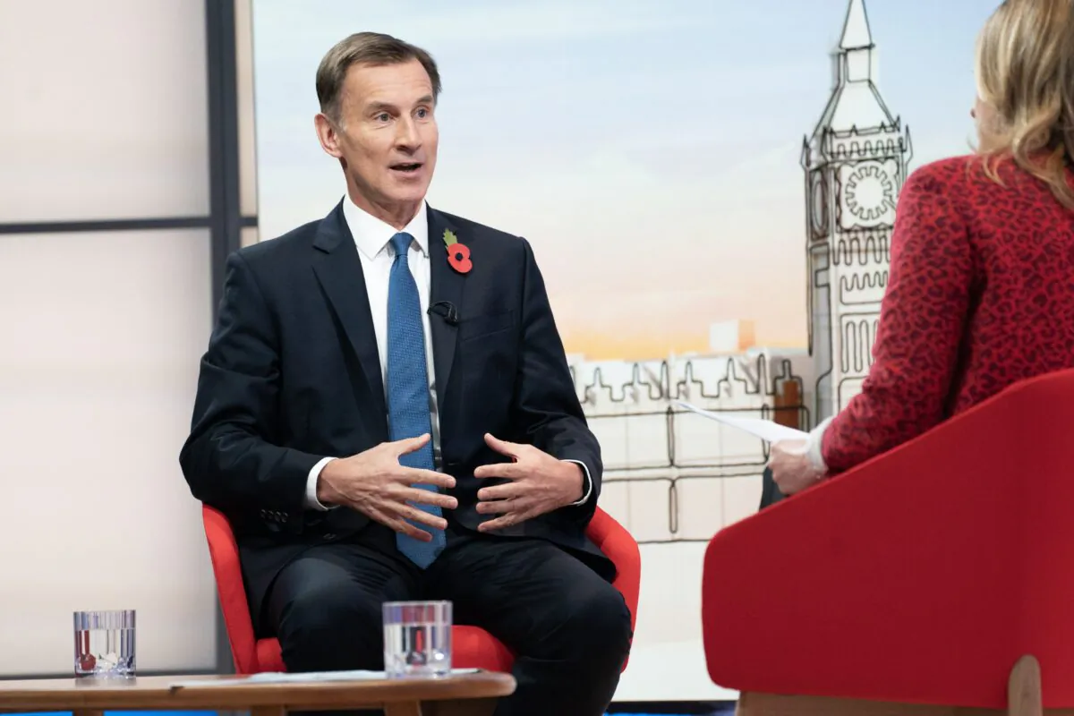 Chancellor Jeremy Hunt appearing on the BBC One current affairs programme, 'Sunday with Laura Kuenssberg,' on Nov. 13, 2022. (PA Media/James Manning)
