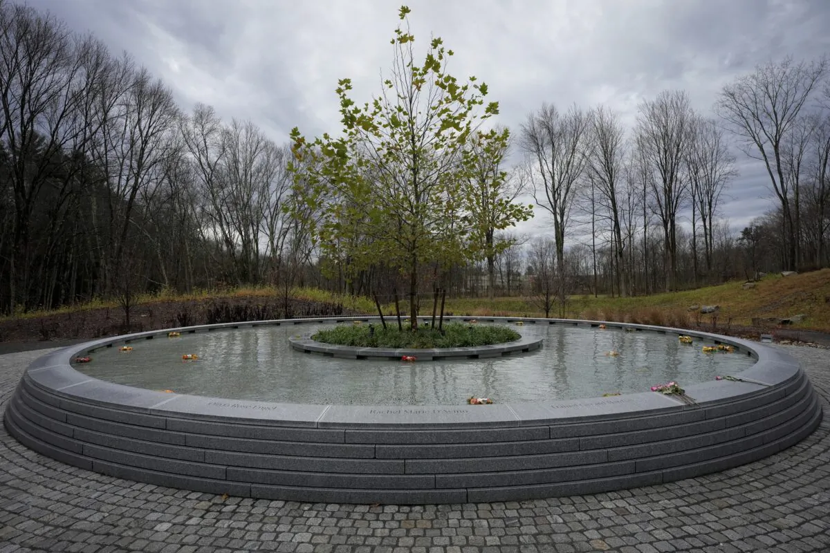 A memorial to the victims of the Sandy Hook Elementary School shooting, in Newtown, Conn., on Nov. 13, 2022. (Bryan Woolston/AP Photo)