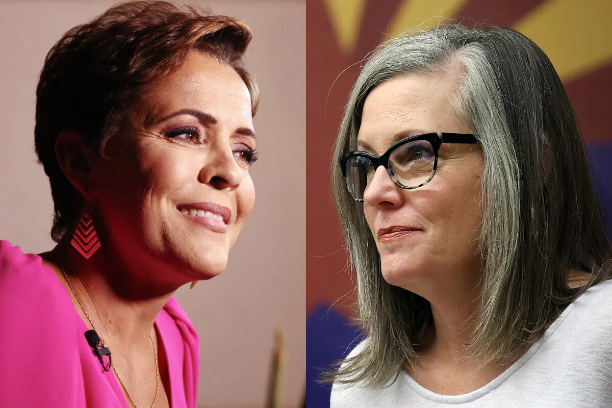 Republican Arizona gubernatorial hopeful Kari Lake (L) and Arizona Secretary of State Katie Hobbs. (Getty Images)