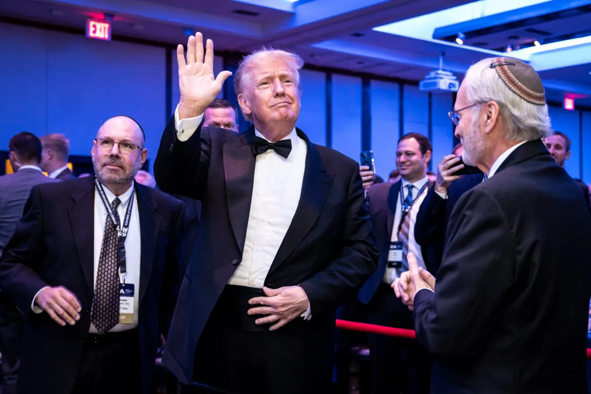 Former President Donald Trump arrives at the 2022 Zionist Organization of America Superstar Gala to receive the ZOA Theodor Herzl Medallion at Pier Sixty in New York on Nov. 13, 2022. (Samira Bouaou/The Epoch Times)