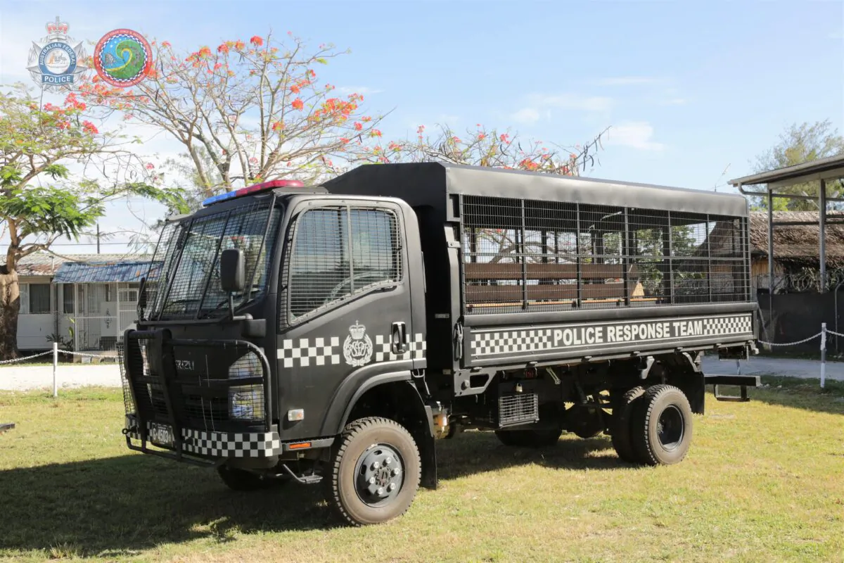 An image of an armoured police vehicle gifted to the Royal Solomon Islands Police Force under by the Australian Defence Force during a gifting ceremony in Honiara, Solomon Islands on Nov. 2, 2022. (Courtesy of the Australian Federal Police)