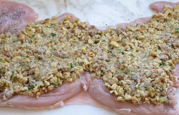 Making Rolled Stuffed Turkey Breast with Sausage & Herb Stuffing