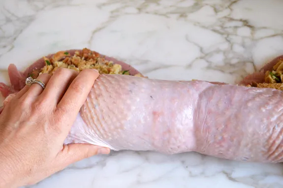 Making Rolled Stuffed Turkey Breast with Sausage & Herb Stuffing