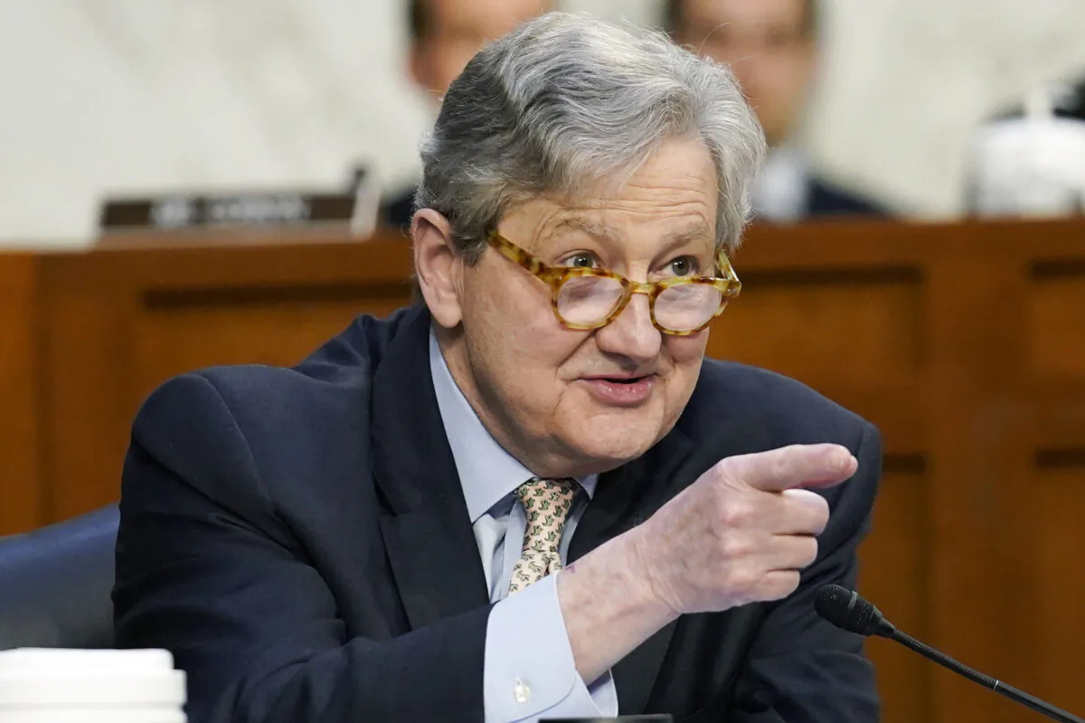 Sen. John Kennedy (R-La.) speaks in Washington on March 21, 2022. (J. Scott Applewhite/Pool/Getty Images)