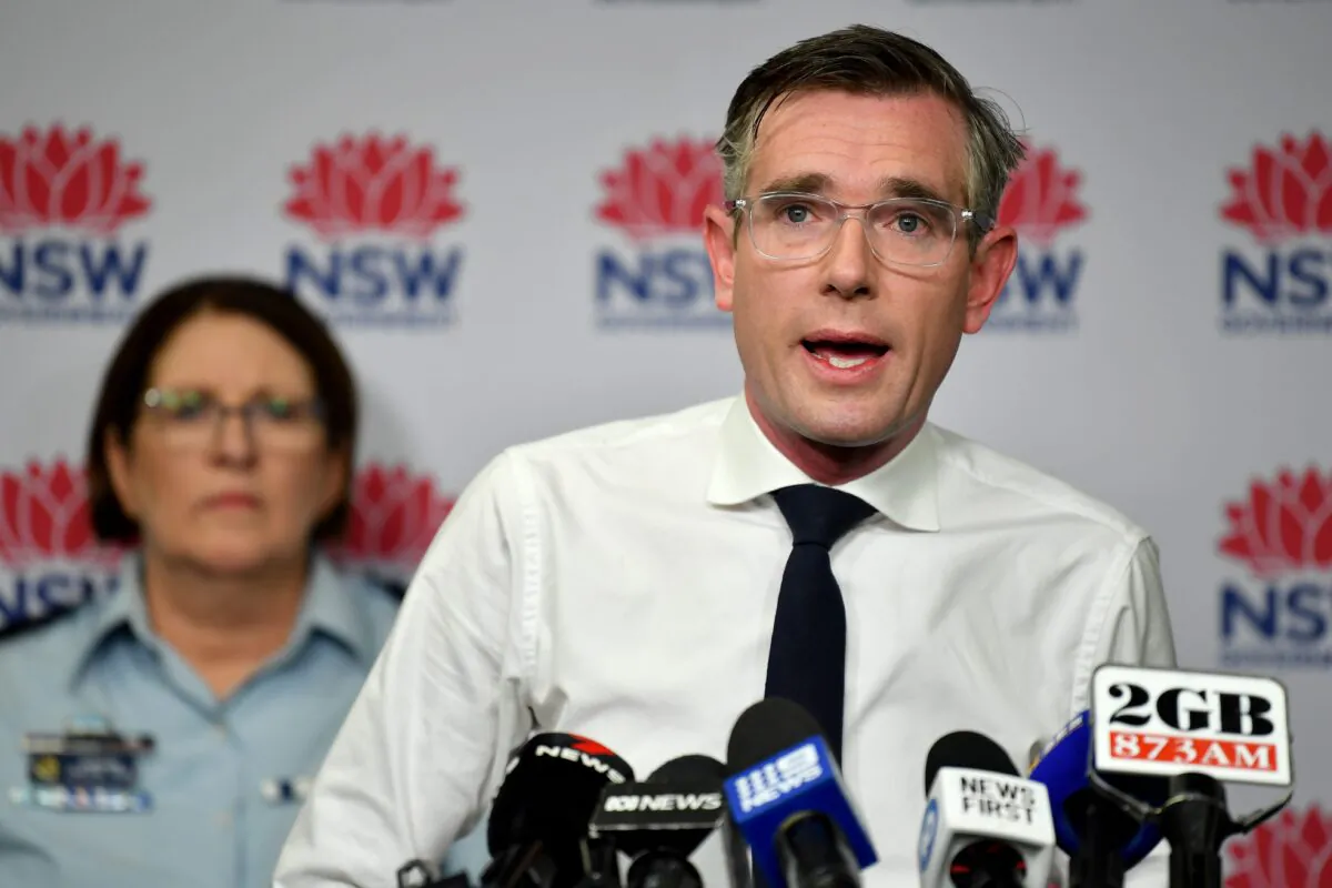 NSW Premier Dominic Perrottet speaks to the media during a press conference at the State Emergency Operations Centre in Sydney Olympic Park, Sydney, Australia, on Nov. 15, 2022. (AAP Image/Bianca De Marchi)