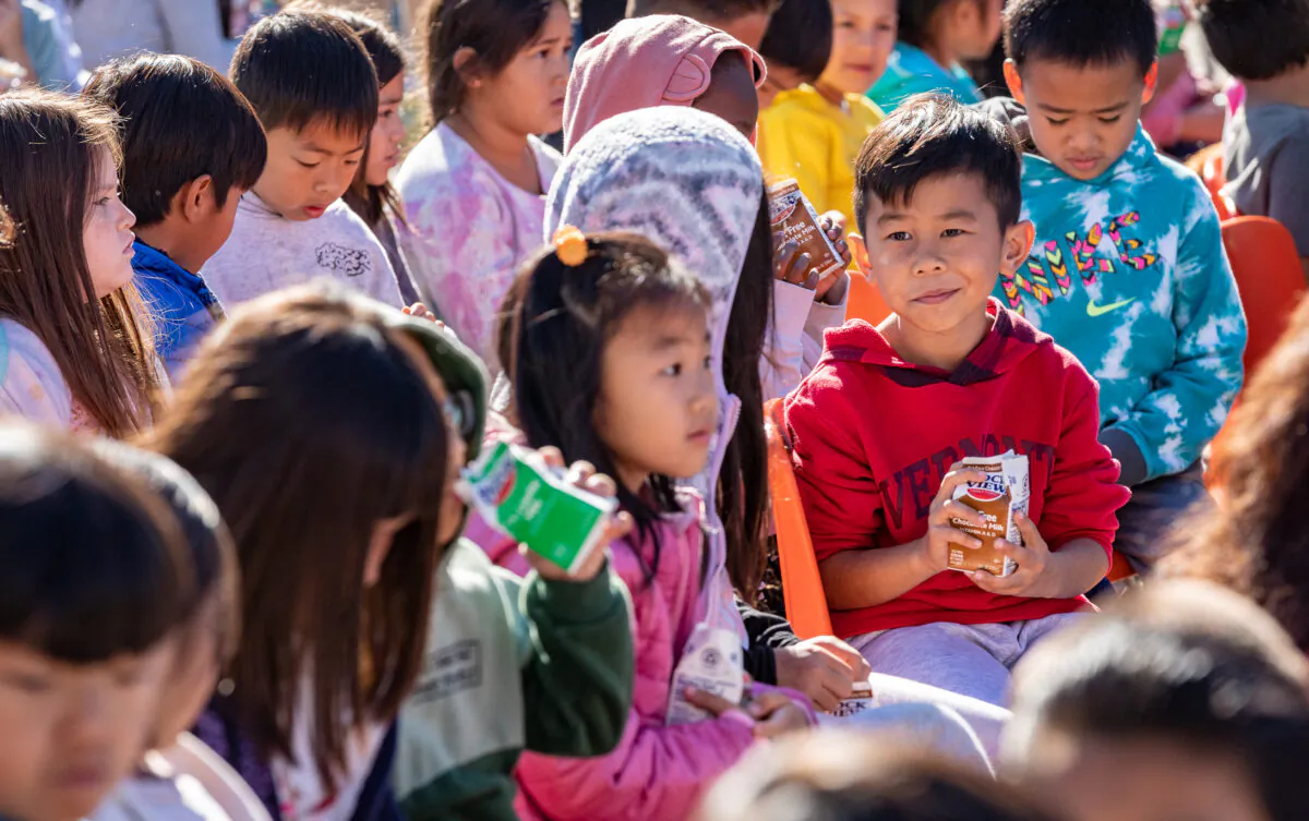 Children attend a school assembly at a school in Garden Grove, Calif., on Nov. 15, 2022. (John Fredricks/The Epoch Times)
