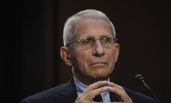 Dr. Anthony Fauci, director of the National Institute of Allergy and Infectious Diseases, testifies during a Senate hearing about the federal response to monkeypox, in Washington, on Sept. 14, 2022. (Drew Angerer/Getty Images)