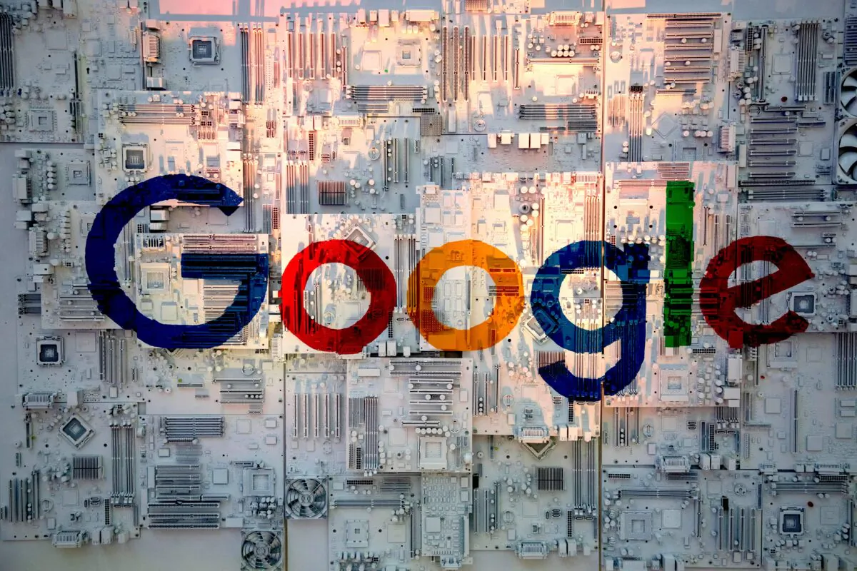 The Google logo at a data center in Belgium on Oct. 21, 2022. (NICOLAS MAETERLINCK/BELGA MAG/AFP via Getty Images)