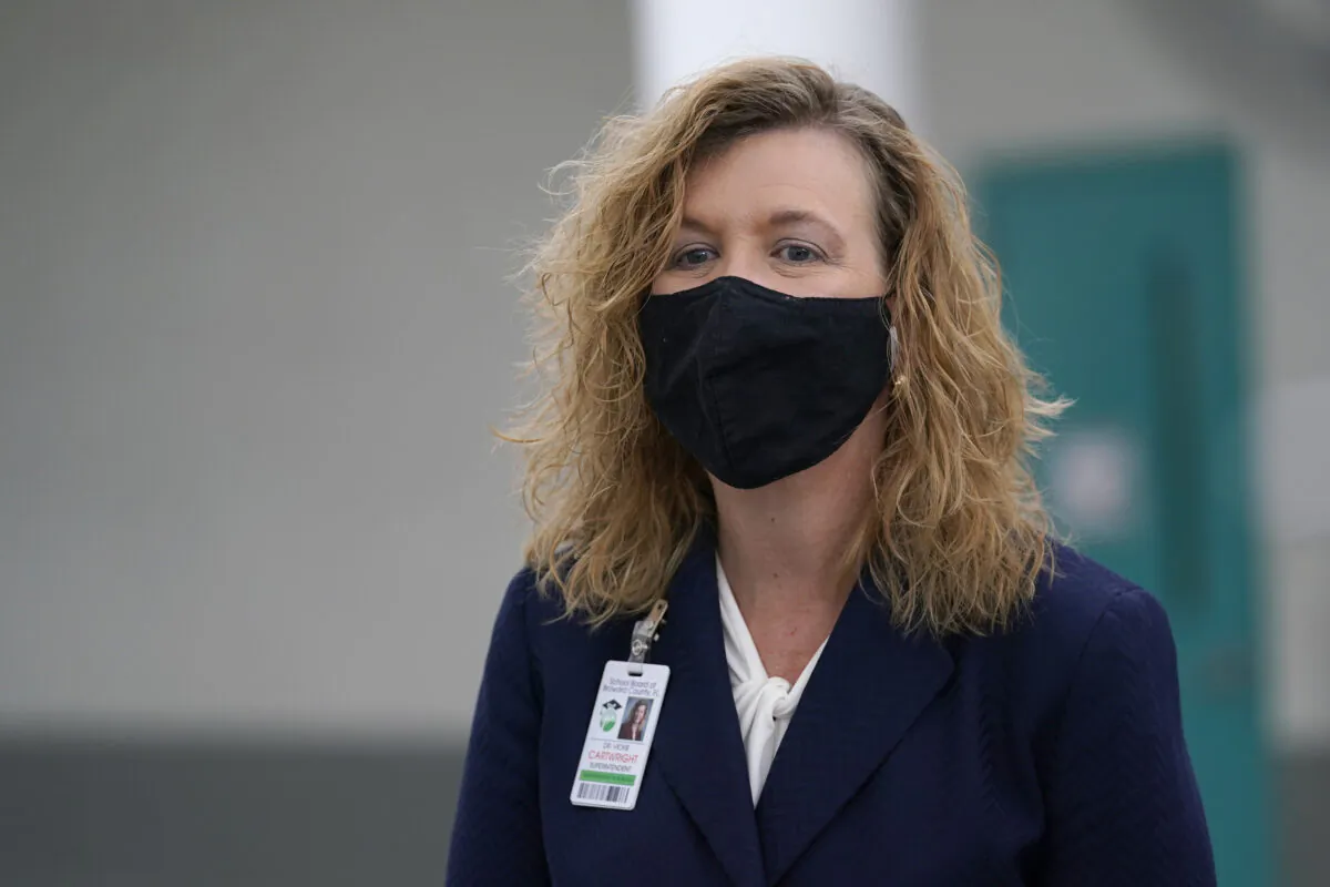 Broward County Schools interim superintendent Vickie Cartwright visits the New River Middle School in Fort Lauderdale, Fla., on Sept. 2, 2021. (Lynne Sladky/AP Photo)