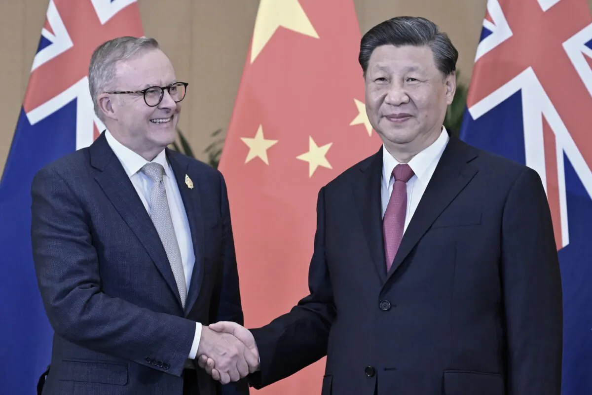 Australia’s Prime Minister Anthony Albanese meets China’s President Xi Jinping in a bilateral meeting during the 2022 G20 summit in Nusa Dua, Bali, Indonesia, on Nov. 15, 2022. (AAP Image/Mick Tsikas)