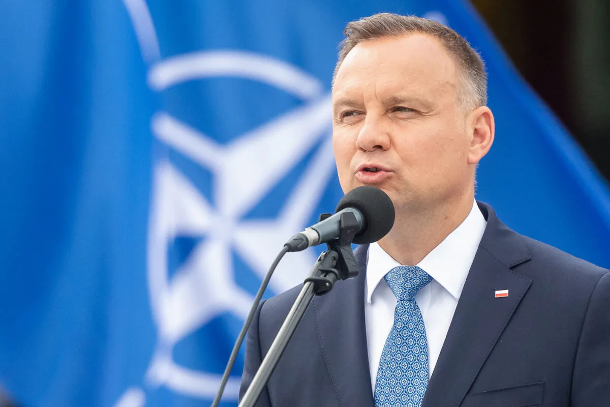 Poland's President Andrzej Duda speaks at an event in Gdynia, Poland, on July 22, 2022. (Mateusz Slodkowski/AFP via Getty Images)