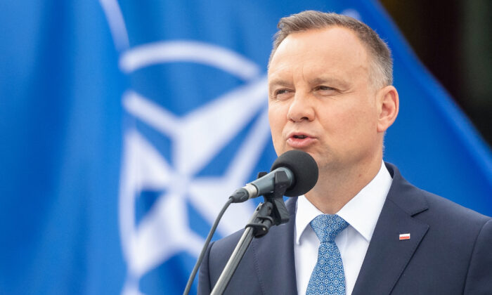 Poland's President Andrzej Duda speaks at an event in Gdynia, Poland, on July 22, 2022. (Mateusz Slodkowski/AFP via Getty Images)