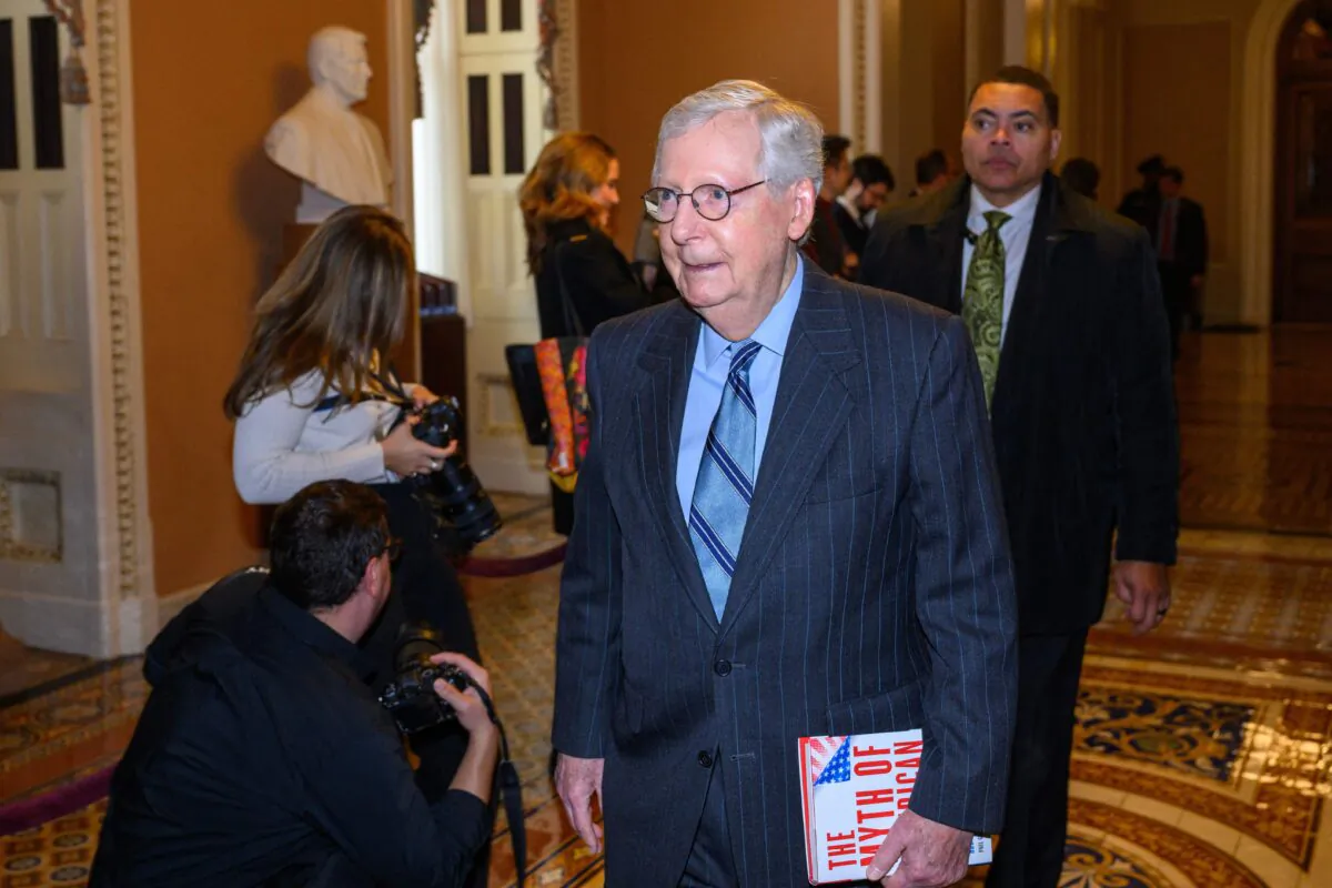 Senate Minority Leader Mitch McConnell (R-Ky.) arrives at his office in the U.S. Capitol in Washington, on Nov. 15, 2022. (Mandel Ngan/AFP via Getty Images)