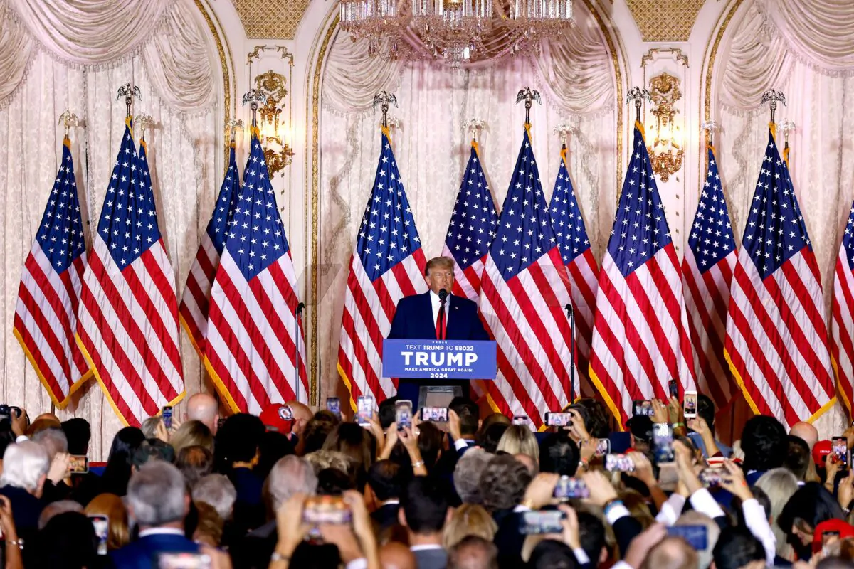 Former President Donald Trump announces he is running for president in the 2024 presidential election during an announcement at his Mar-a-Lago estate in Palm Beach, Fla., on Nov. 15, 2022. (Alon Skuy/AFP via Getty Images)