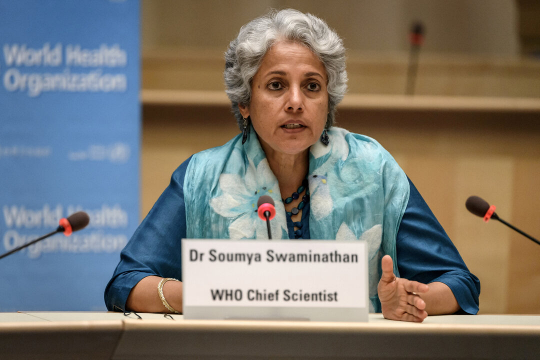 World Health Organization (WHO) Chief Scientist Soumya Swaminathan attends a news conference at WHO headquarters in Geneva on July 3, 2020. (Fabrice Coffrini/Pool via Reuters)