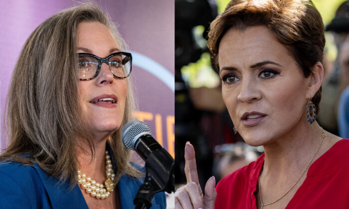 Arizona Secretary of State Katie Hobbs, left, and Republican Kari Lake. (Getty Images)