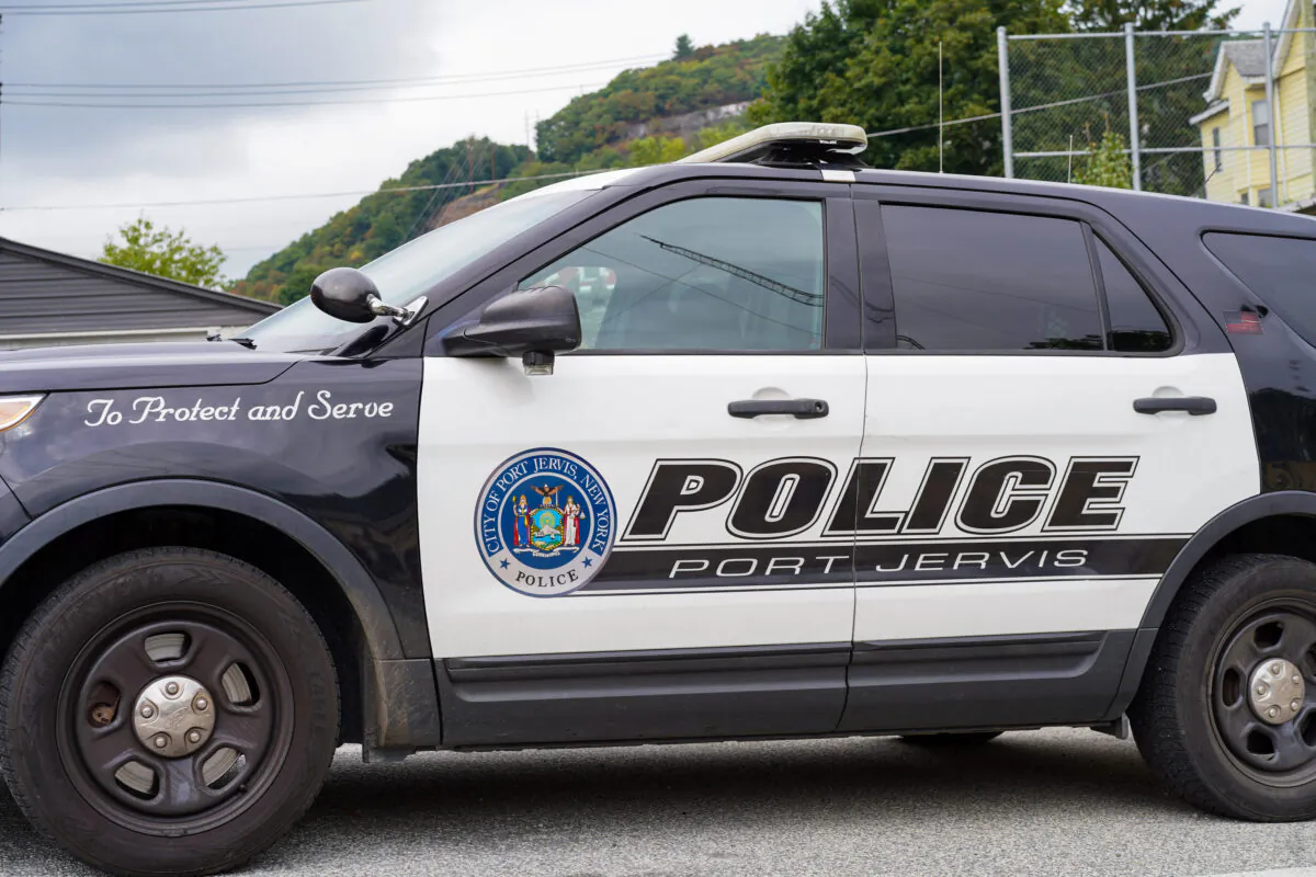 A police squad car parks outside Port Jervis Police Department in Port Jervis, N.Y., on Sept. 5, 2022. (Cara Ding/The Epoch Times)
