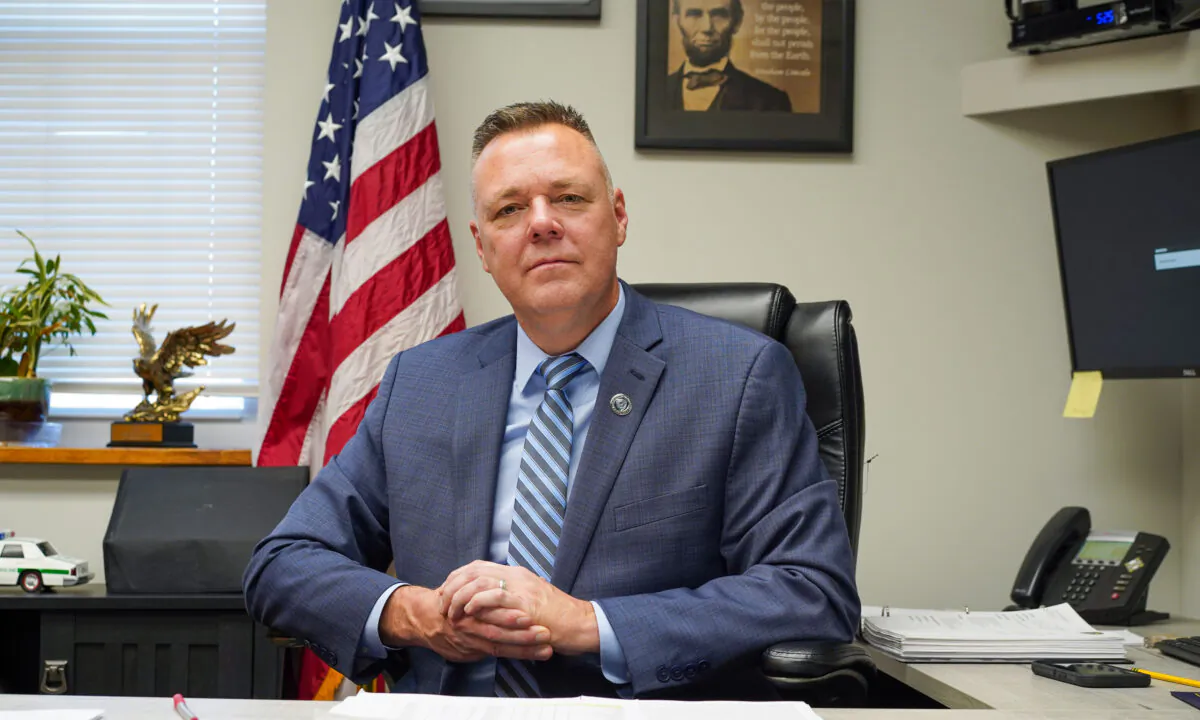 Police Chief William Worden in his office at the Port Jervis Police Department in the City of Port Jervis, N.Y., on Oct. 27, 2022. (Cara Ding/The Epoch Times)