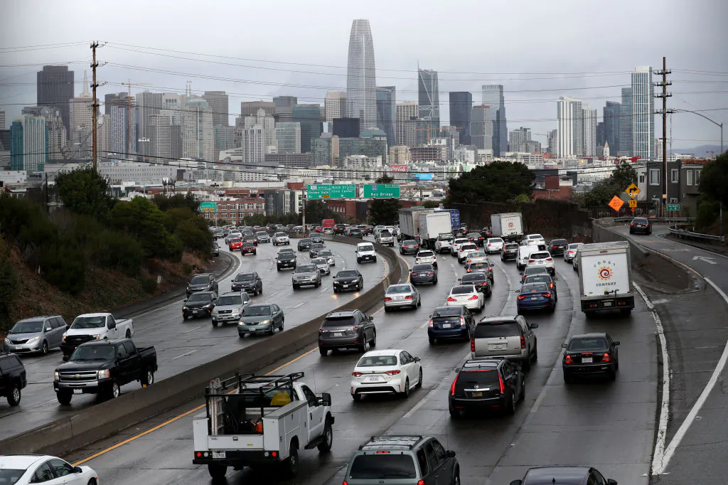 Traffic moves along U.S. Highway 101 towards downtown San Francisco on Nov. 27, 2019. Nearly 50 million people are expected to hit the roadways during the Thanksgiving holiday season. (Justin Sullivan/Getty Images)