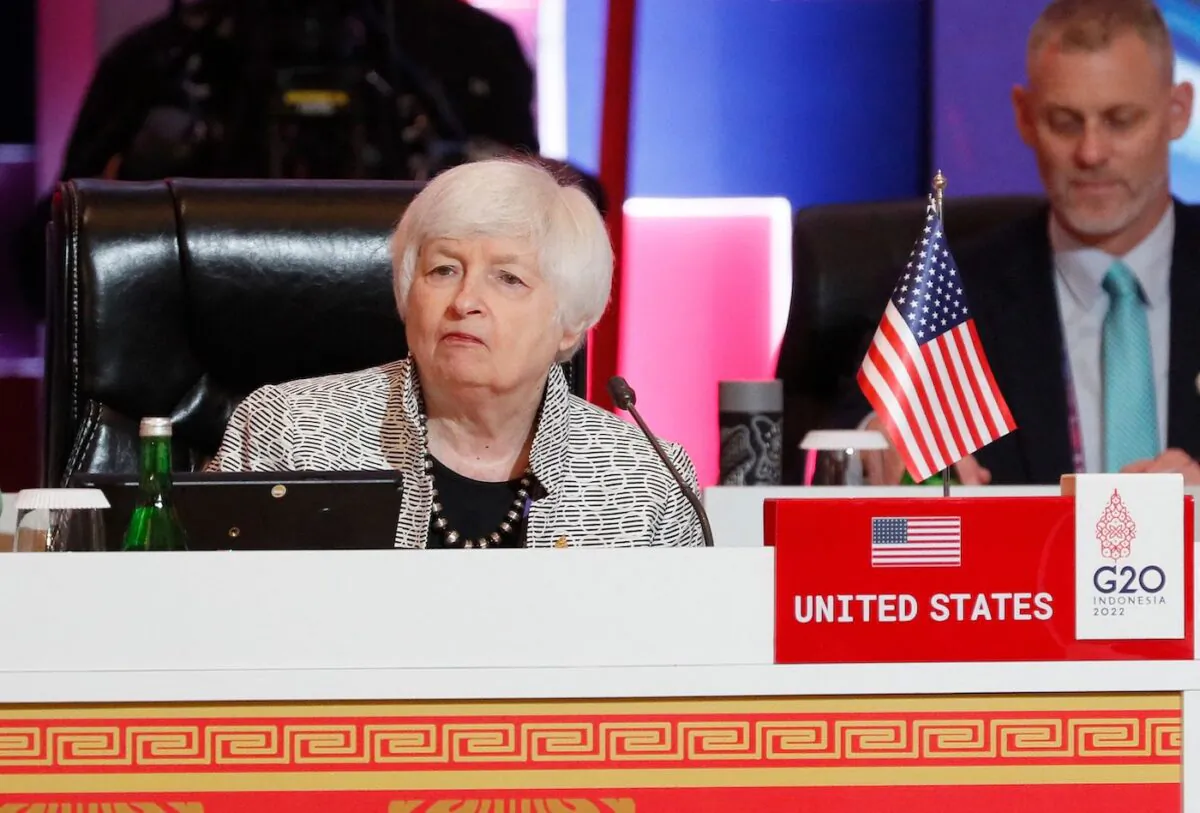 U.S. Treasury Secretary Janet Yellen attends the G-20 Finance and Health Ministers meeting in Nusa Dua, Bali, on Nov. 12, 2022. (Ade Nagi/POOL/AFP via Getty Images)