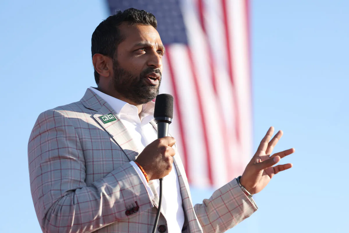 Former Chief of Staff to the Department of Defense Kash Patel speaks during a campaign rally at Minden-Tahoe Airport in Minden, Nevada, on Oct. 08, 2022. (Justin Sullivan/Getty Images)