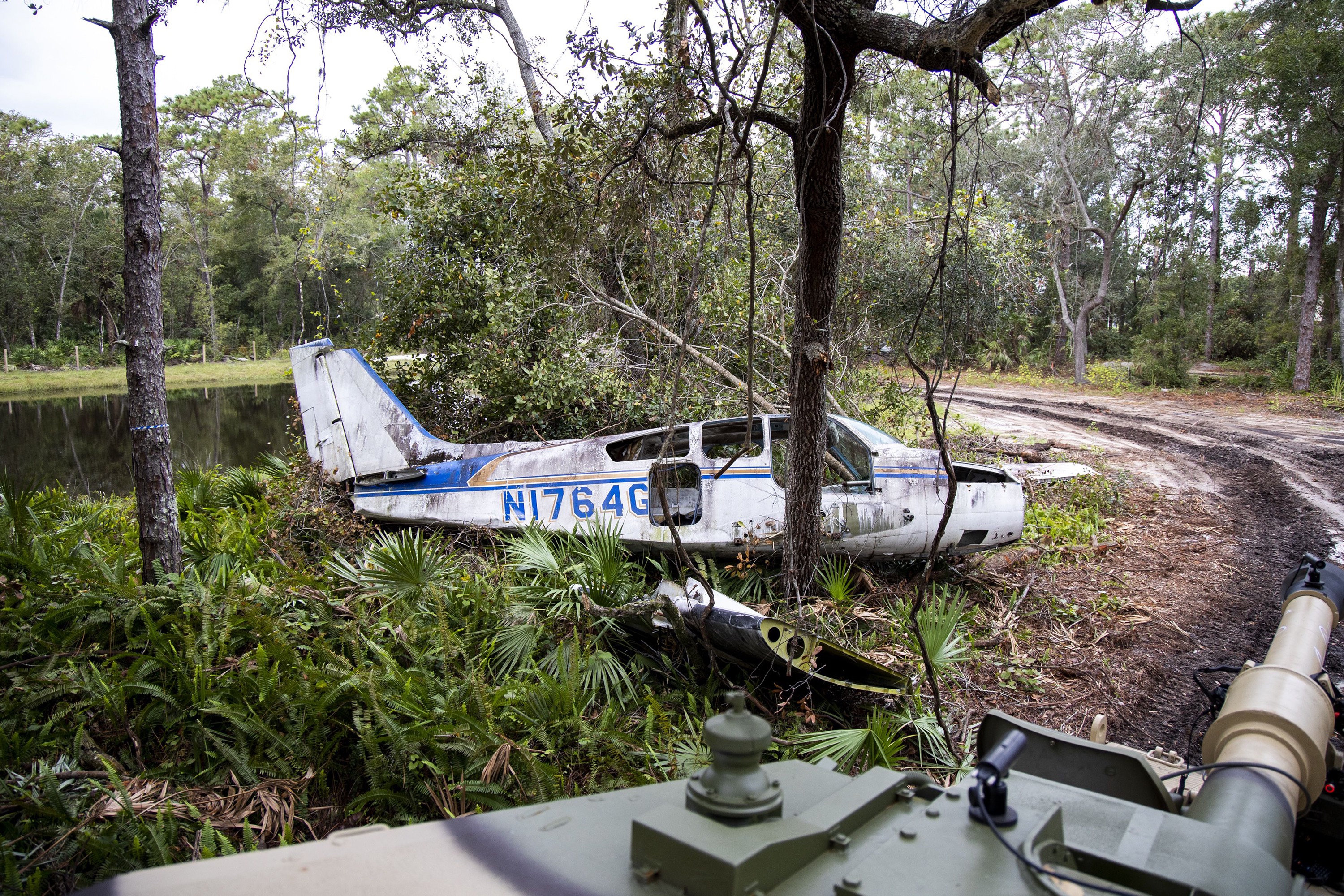 A plane crash scene is something visitors see on their tank tour at Tank America on Nov. 3, 2022, in Orlando, Florida.