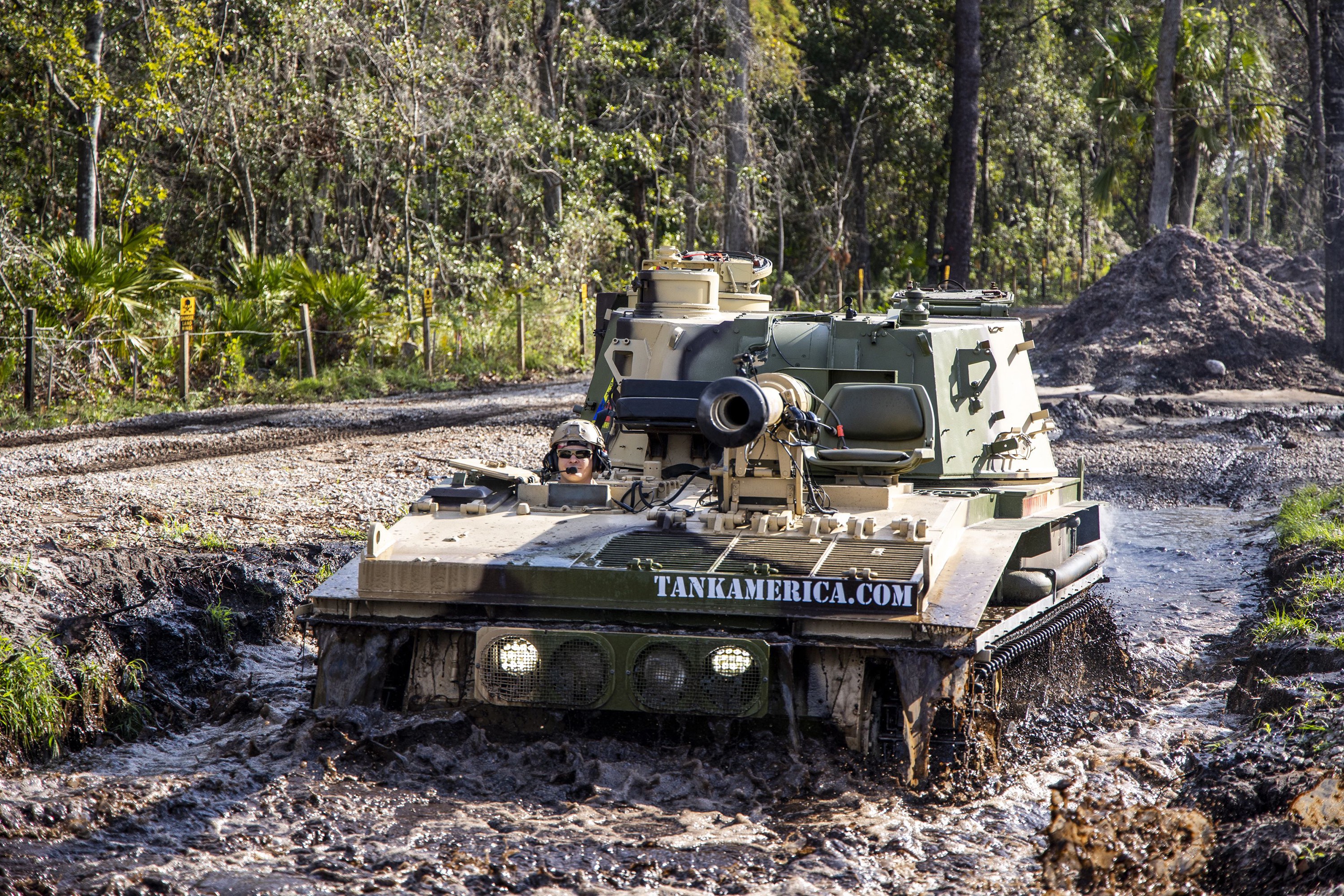 Visitors can get behind the controls of a 17-ton FV433 Abbot tank at Tank America on Nov. 3, 2022, in Orlando, Florida.