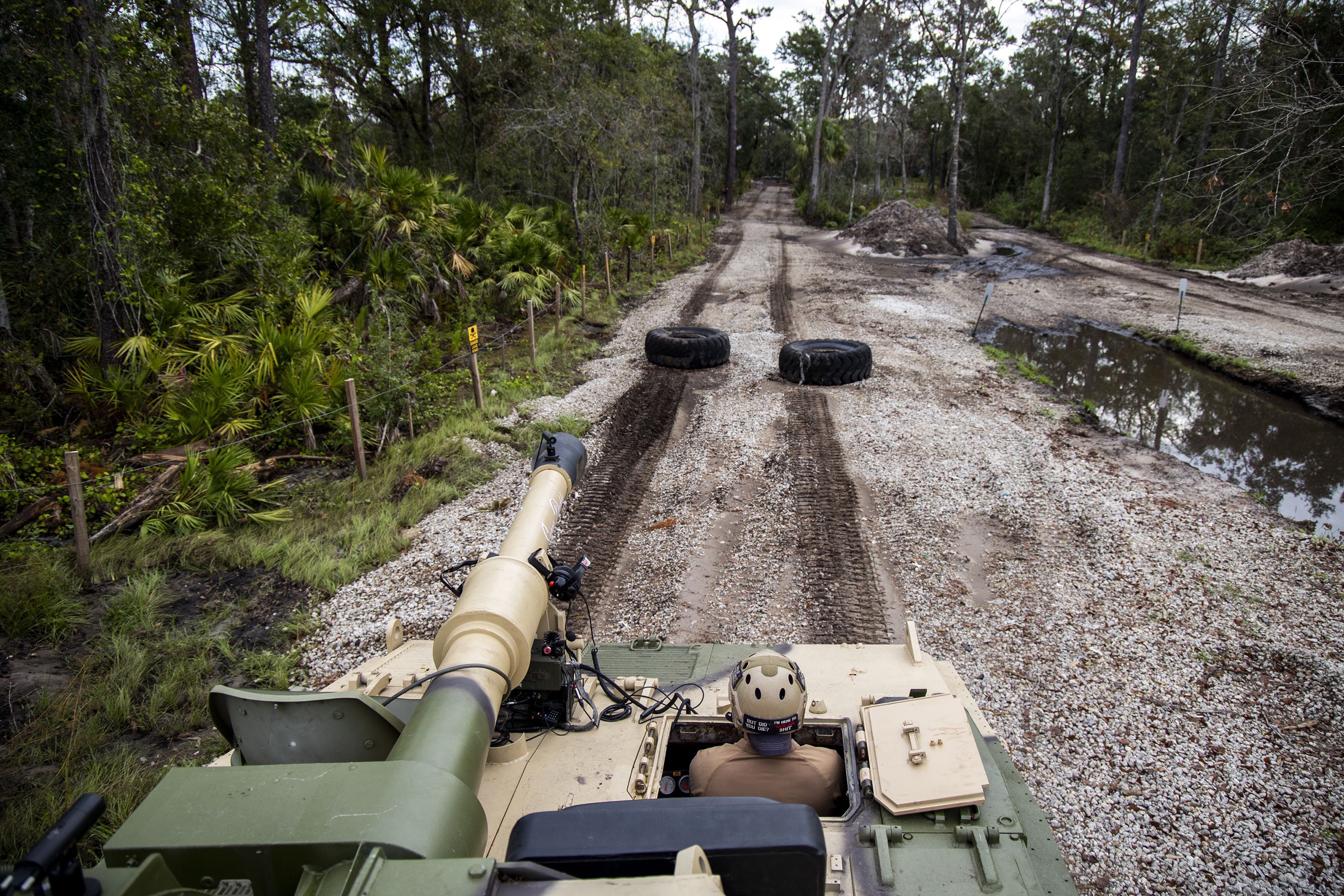 Visitors can get behind the controls of a 17-ton FV433 Abbot tank at Tank America on Nov. 3, 2022, in Orlando, Florida.
