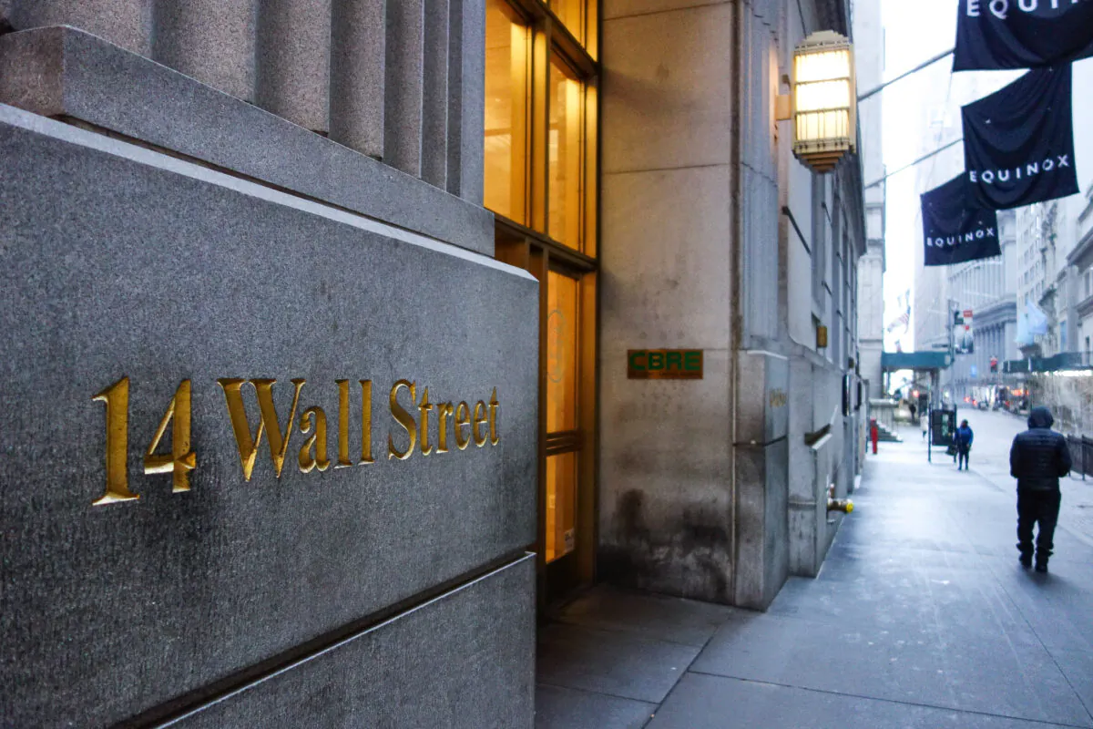 A view of Wall Street in New York City, on Mar. 29, 2020. (Chung I Ho/The Epoch Times)
