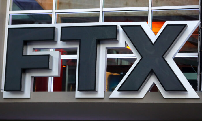 A detailed view of the FTX sign prior to a game between the Phoenix Suns and Miami Heat at FTX Arena in Miami, Fla., on Nov. 14, 2022. (Megan Briggs/Getty Images)
