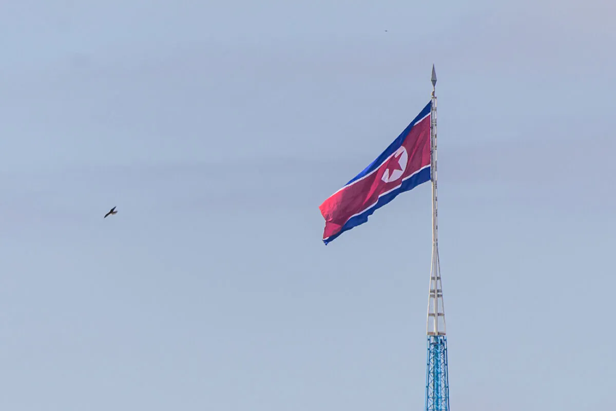 A North Korean flag at the village of Gijungdong in North Korea on Oct. 4, 2022. (Anthony Wallace/AFP via Getty Images)