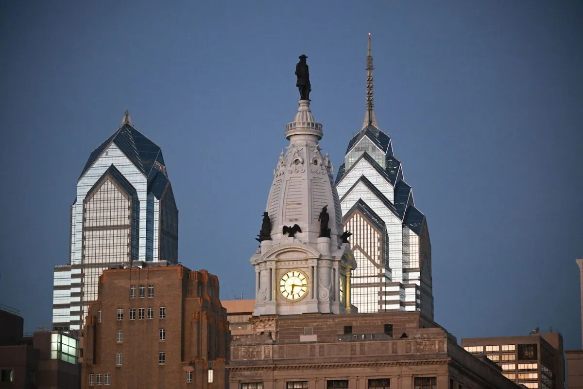 A general view shows city hall and William Penn statue in Philadelphia on Nov. 8, 2022. (Ed Jones/AFP via Getty Images)