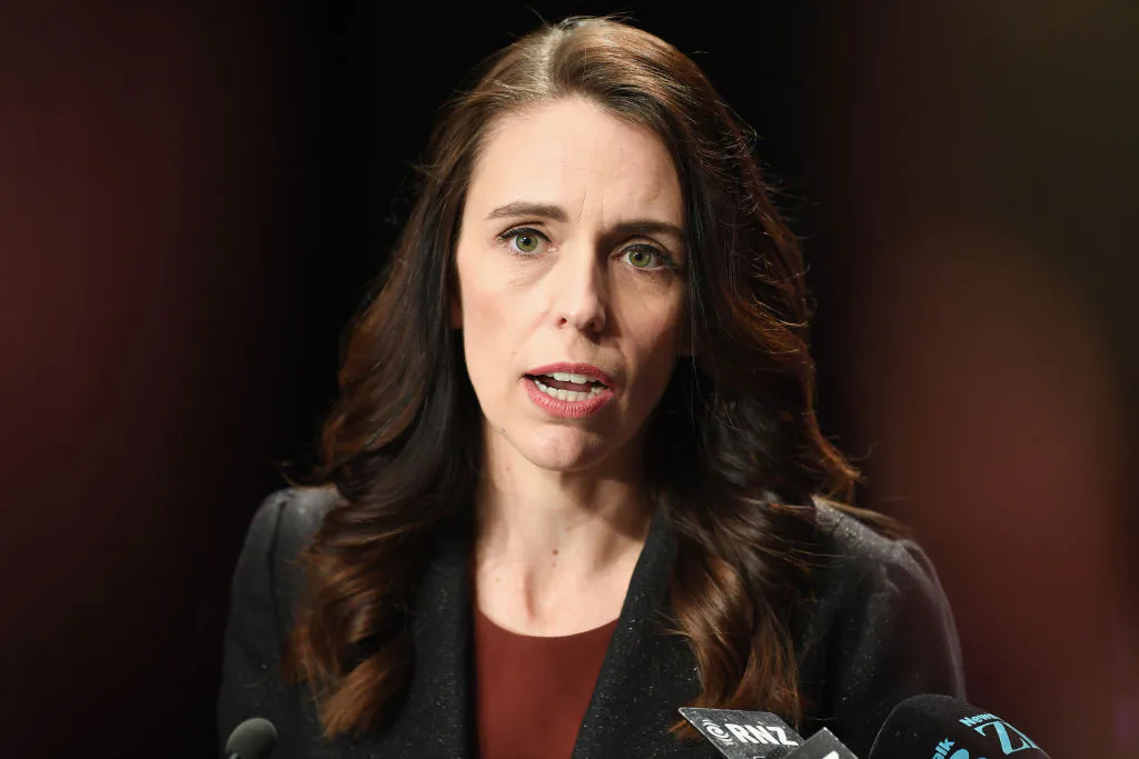 Former New Zealand Prime Minister Jacinda Ardern speaks to the media following The Press Leaders Debate at Christchurch Town Hall in Christchurch, New Zealand, on Oct. 6, 2020. (Kai Schwoerer/Getty Images)