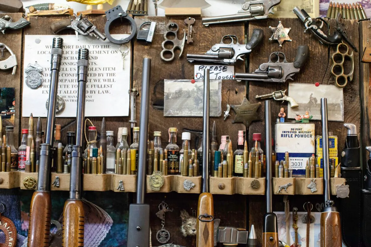 Used guns sit for sale in an elaborate western display at the Burns Trading Post in Burns, Oregon, on Jan. 5, 2015. (Rob Kerr/AFP via Getty Images)
