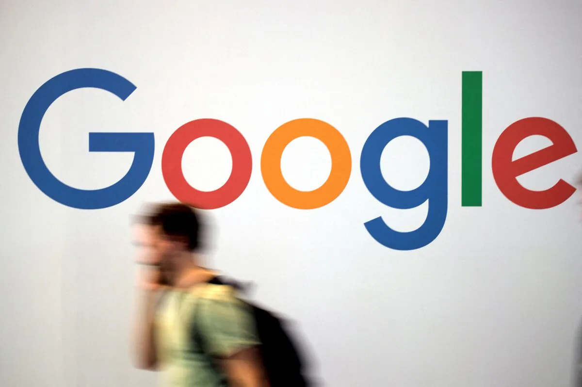 The logo of Google during the Viva Tech start-up and technology summit in Paris on May 25, 2018. (Charles Platiau/Reuters)