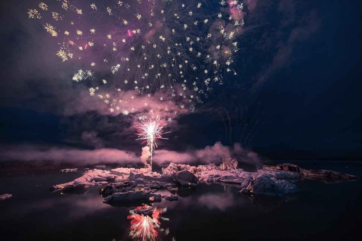 Hong Kong travel photographer Celia Cheng captured a photo of the annual firework celebration over Jokulsarlon Lake in Iceland. (Courtesy of Celia Cheng)