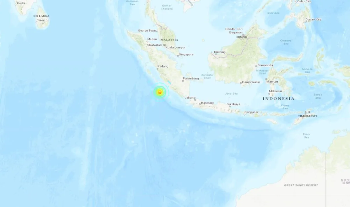A map shows the location of an earthquake that struck western Indonesia on Nov. 18, 2022. (USGS/Screenshot via The Epoch Times)