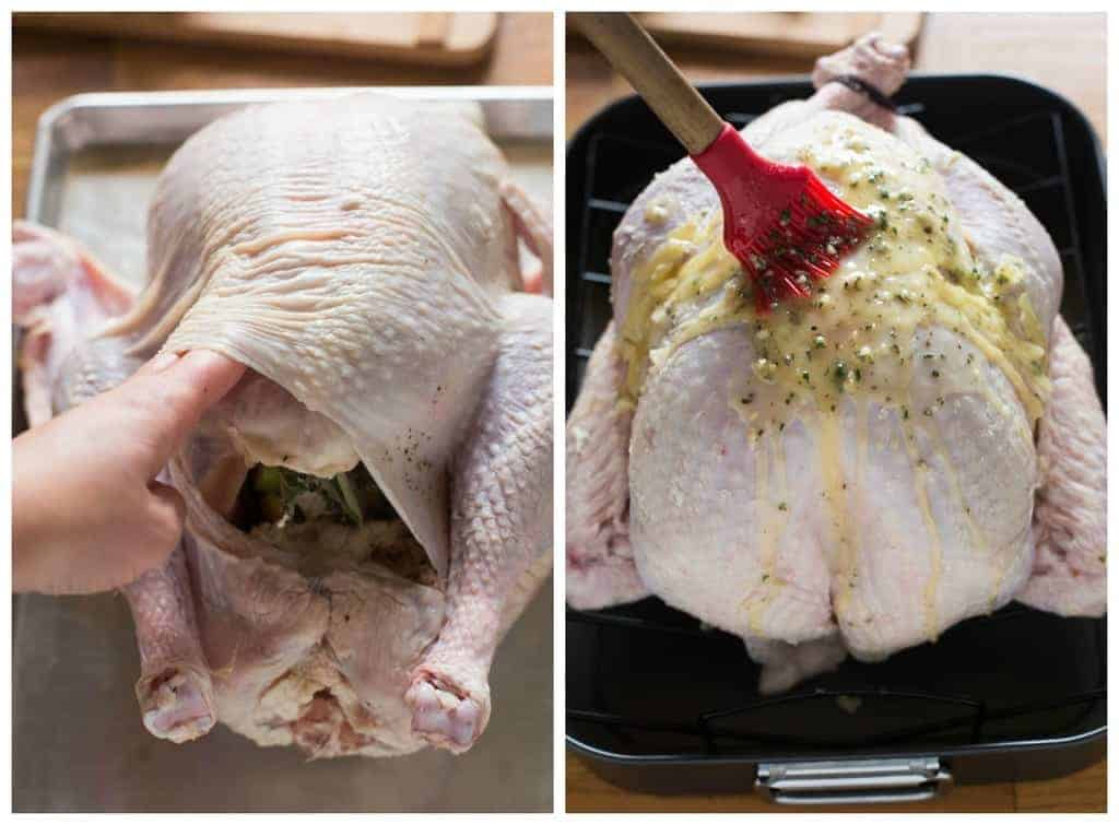 preparing Thanksgiving turkey