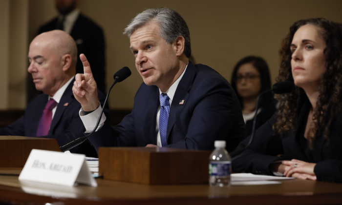 FBI Director Christopher Wray (C) on Capitol Hill in Washington, on Nov. 15, 2022. (Chip Somodevilla/Getty Images)