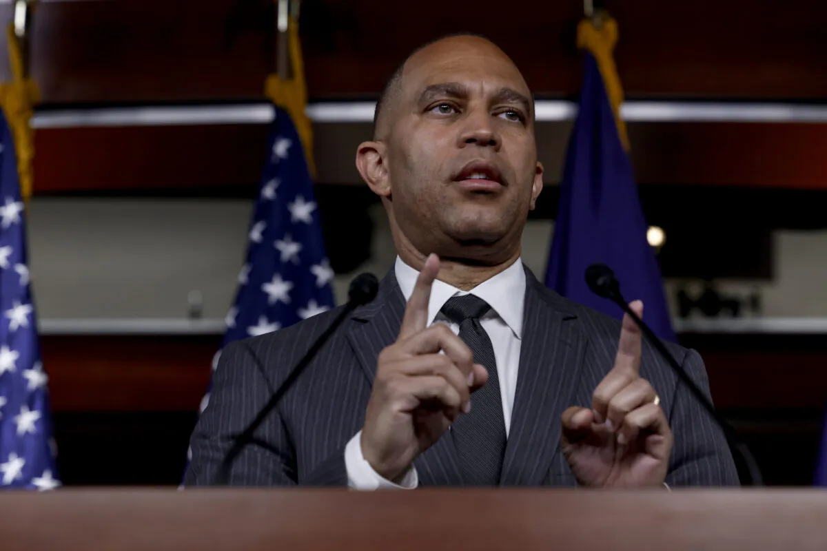 House Democratic Caucus Chair Rep. Hakeem Jeffries (D-N.Y.) speaks to reporters in Washington on June 14, 2022. (Anna Moneymaker/Getty Images)