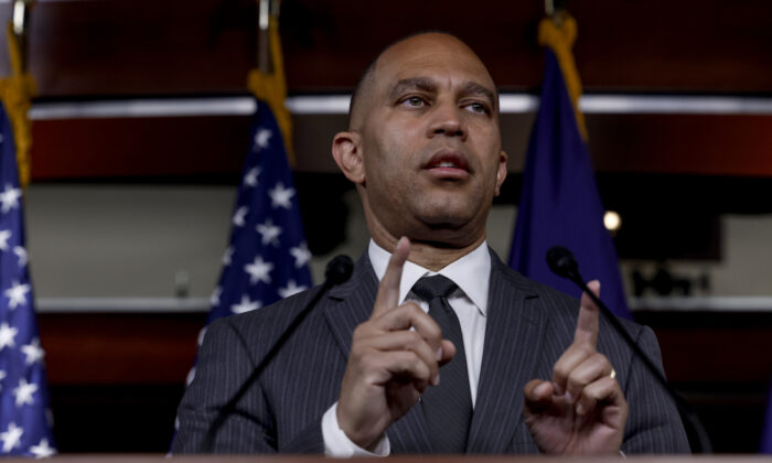 House Democratic Caucus Chair Rep. Hakeem Jeffries (D-N.Y.) speaks to reporters in Washington on June 14, 2022. (Anna Moneymaker/Getty Images)