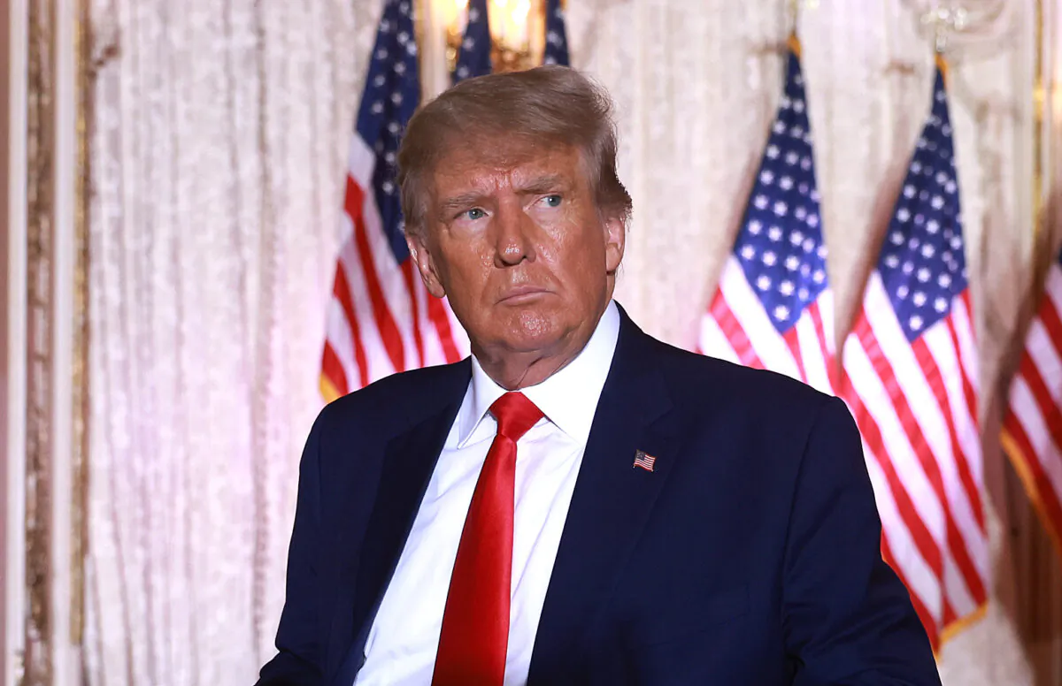 Former President Donald Trump leaves the stage after speaking during an event at his Mar-a-Lago home in Palm Beach, Fla., on Nov. 15, 2022. (Joe Raedle/Getty Images)