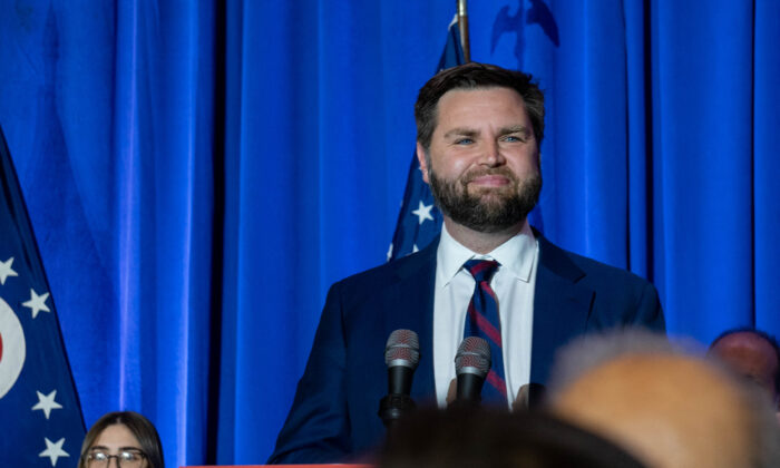 Republican JD Vance greets supporters in Columbus, Ohio, after winning the U.S. Senate race on Nov. 8, 2022. (Everitt Townsend)