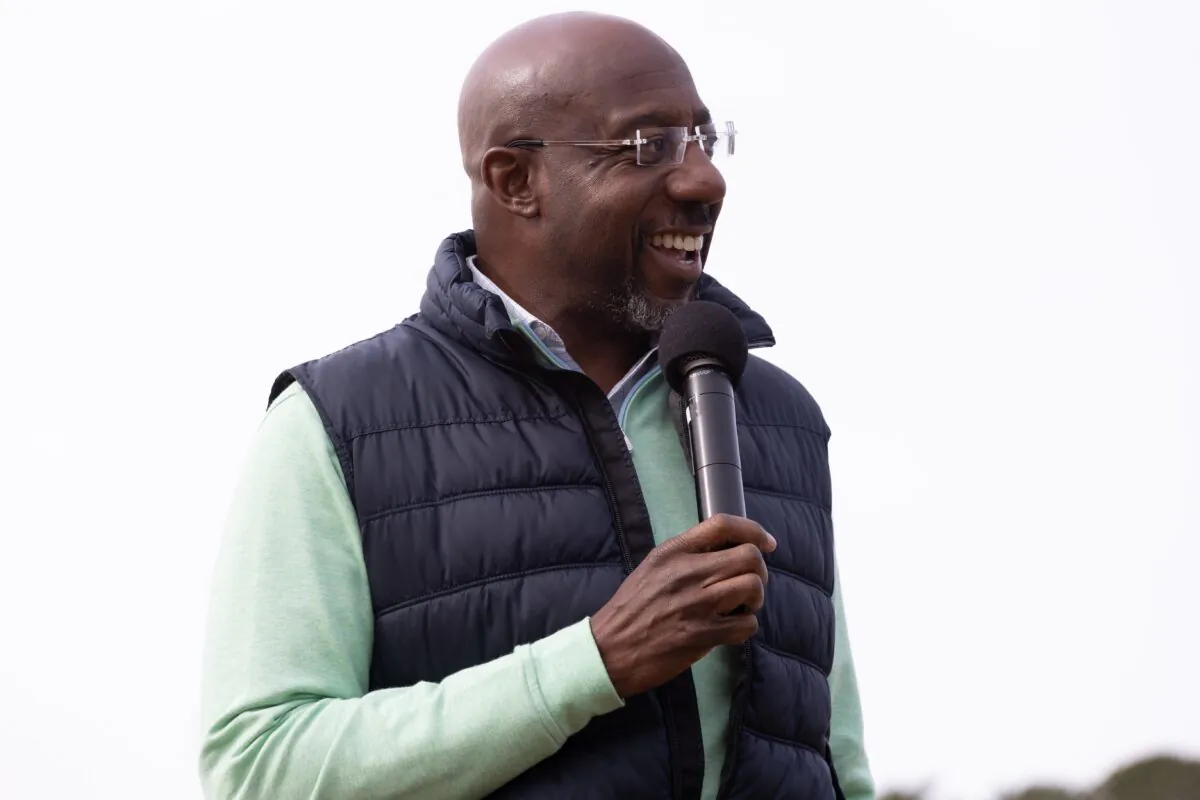 Democratic Sen. Raphael Warnock campaigns for the Georgia Senate runoff in Fowler Park in Cumming, Ga., on Nov. 19, 2022. (Courtesy of Justin Kase Photo)