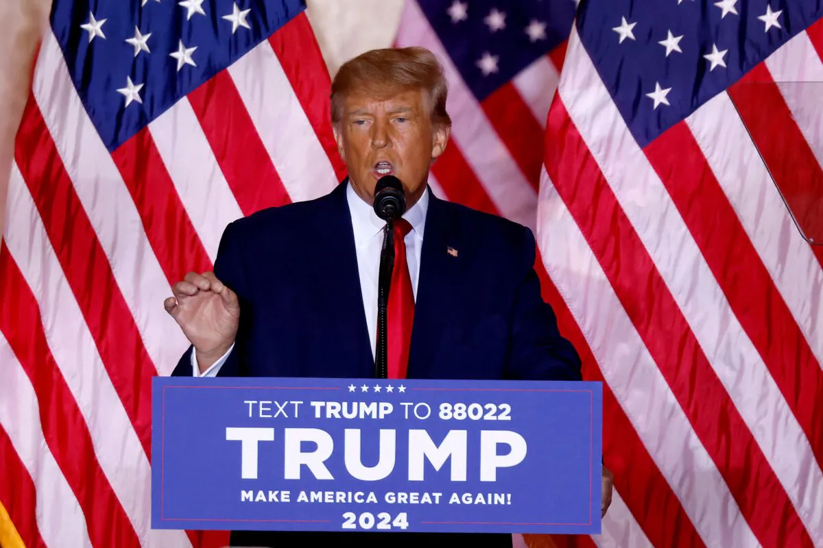 Former President Donald Trump speaks at the Mar-a-Lago Club in Palm Beach, Fla., on Nov. 15, 2022. (Alon Skuy/AFP via Getty Images)