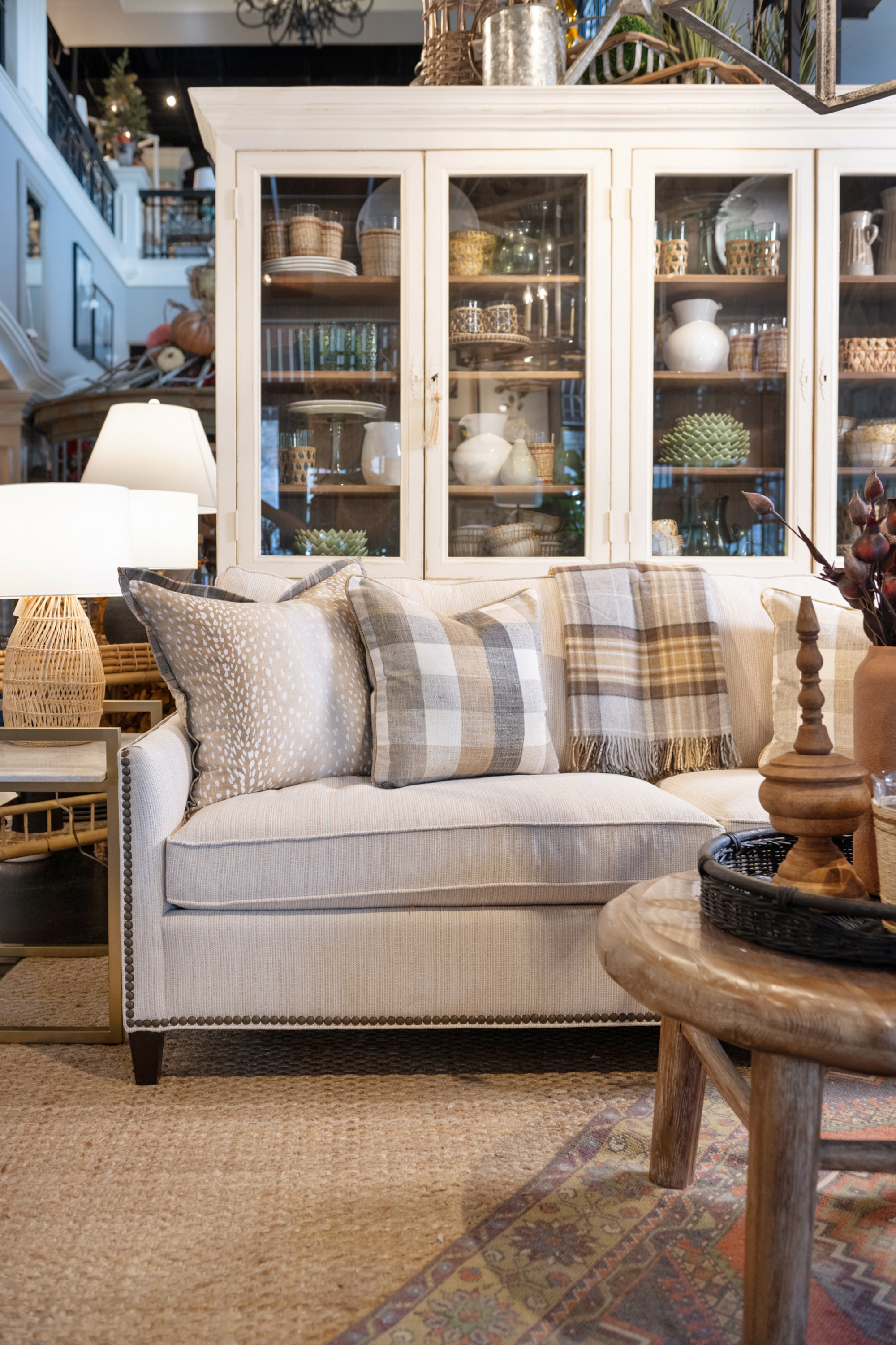 neutral plaid cushions