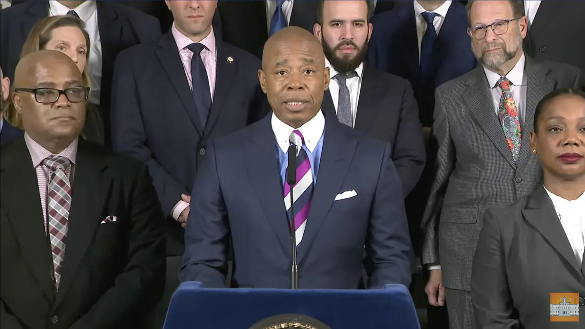 New York mayor Eric Adams speaks during a news conference in New York on Nov. 21, 2022. (NYC Office of the Mayor via AP)